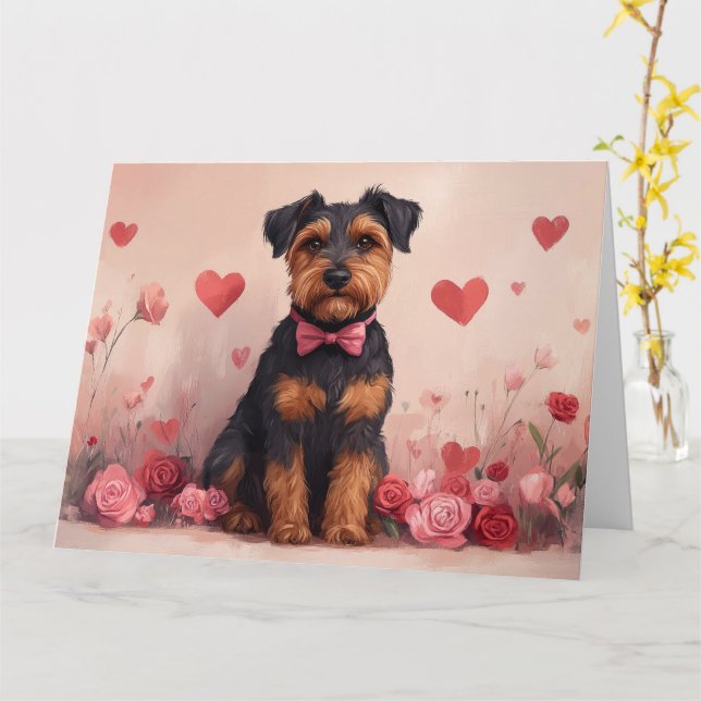 Airedale mit Rose - Valentinstag Karte (Gelbe Blume)