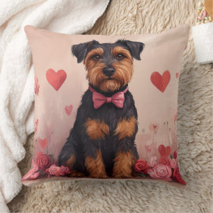 Airedale mit Rose - Valentinstag Kissen