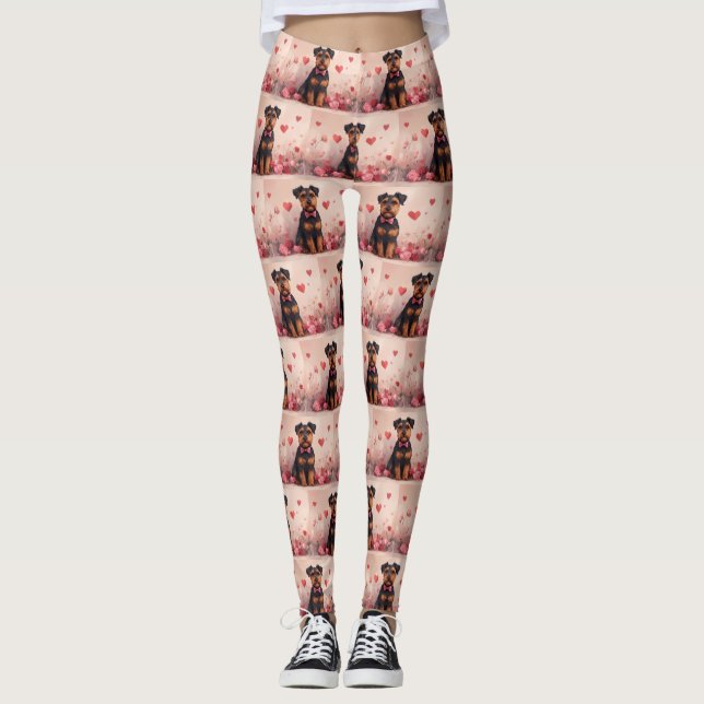 Airedale mit Rose - Valentinstag Leggings (Vorderseite)