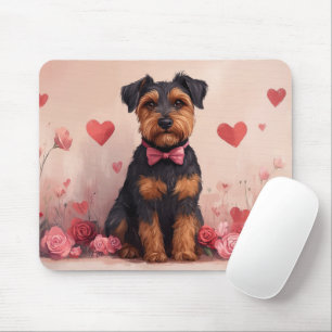 Airedale mit Rose - Valentinstag Mousepad