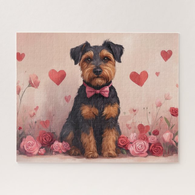 Airedale mit Rose - Valentinstag Puzzle (Horizontal)