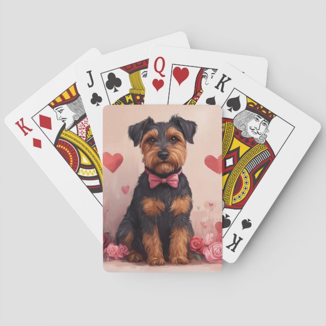 Airedale mit Rose - Valentinstag Spielkarten (Rückseite)