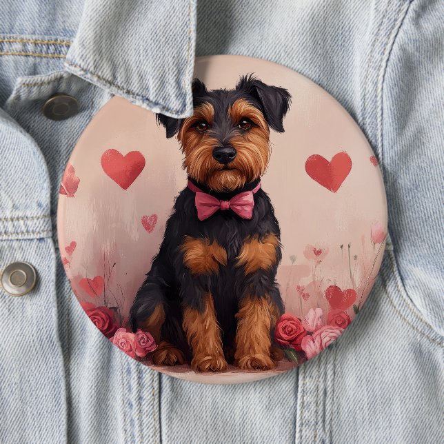 Airedale mit Rosen - Valentinstag Button (Beispiel)