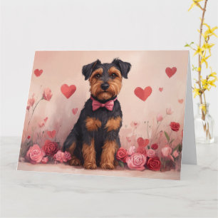 Airedale mit Rosen - Valentinstag Karte