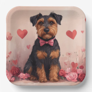 Airedale mit Rosen - Valentinstag Pappteller