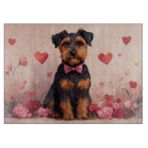 Airedale mit Rosen - Valentinstag Schneidebrett