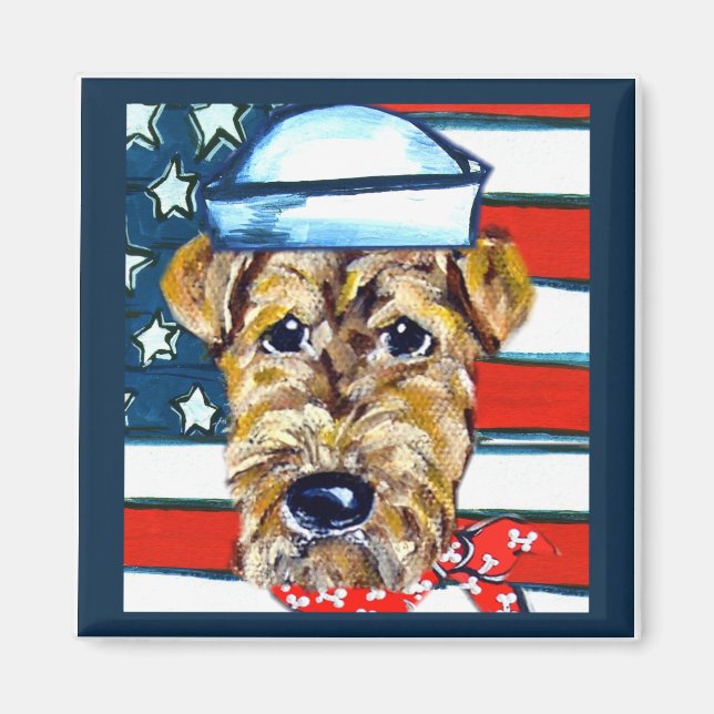 Airedale Navy Magnet (Vorne)