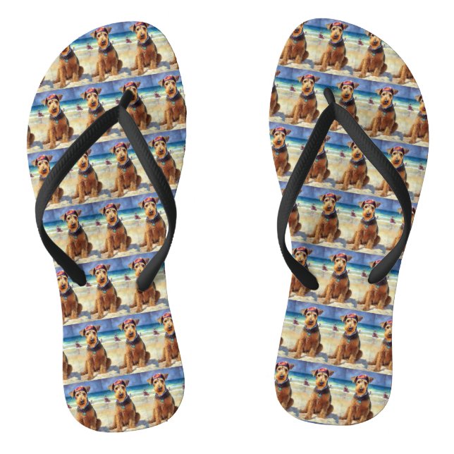 Airedale on Beach, Sommergeschenk für Hundefreunde Flip Flops (Fußbett)