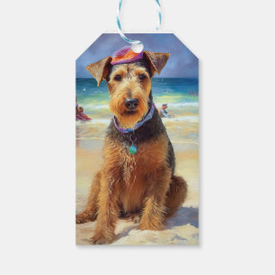 Airedale on Beach, Sommergeschenk für Hundefreunde Geschenkanhänger
