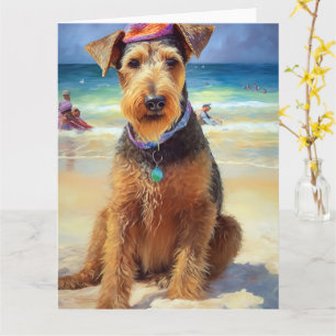 Airedale on Beach, Sommergeschenk für Hundefreunde Karte