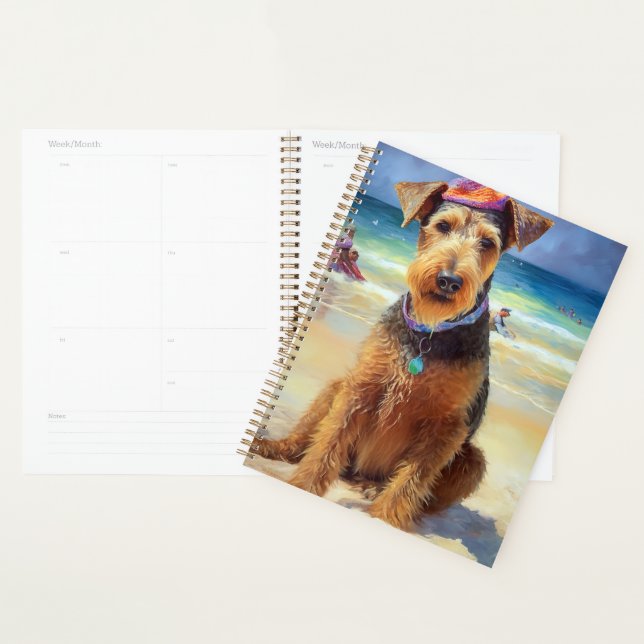 Airedale on Beach, Sommergeschenk für Hundefreunde Planer (Anzeige)