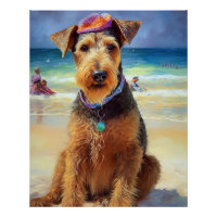 Airedale on Beach, Sommergeschenk für Hundefreunde