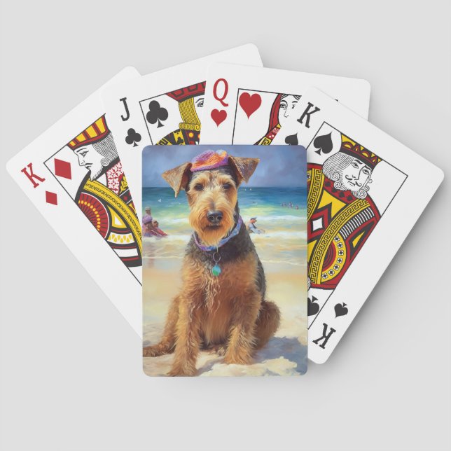Airedale on Beach, Sommergeschenk für Hundefreunde Spielkarten (Rückseite)