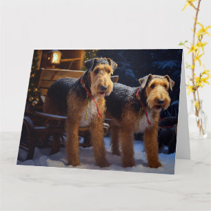 Airedale Snowy Sleigh Reiten Weihnachtsdekor Karte