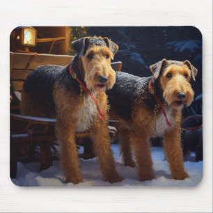 Airedale Snowy Sleigh Reiten Weihnachtsdekor Mousepad