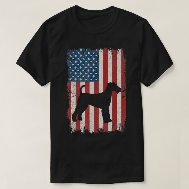 Airedale Terrier American Flag A Dovers Liebhaber  T-Shirt (Design vorne)
