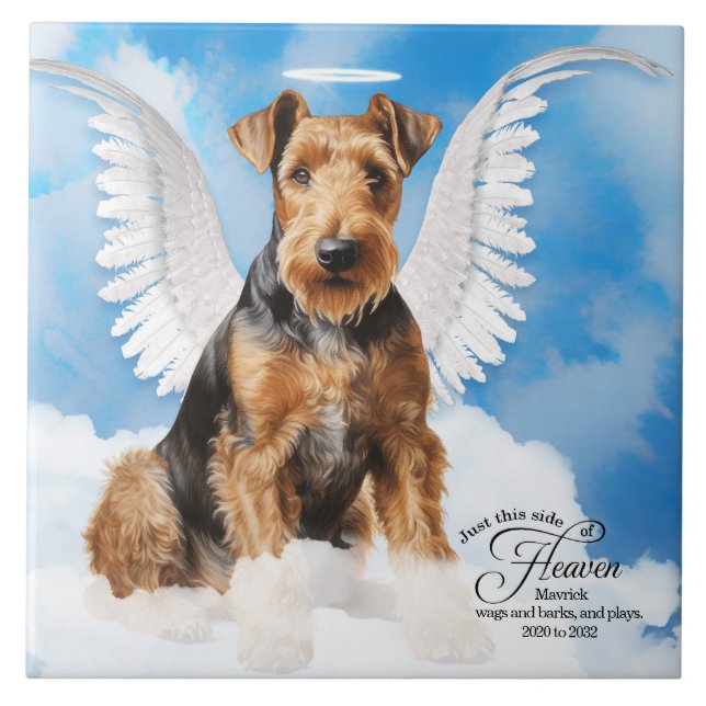 Airedale Terrier Angel Personalisiertes Tier Memor Fliese (Vorderseite)