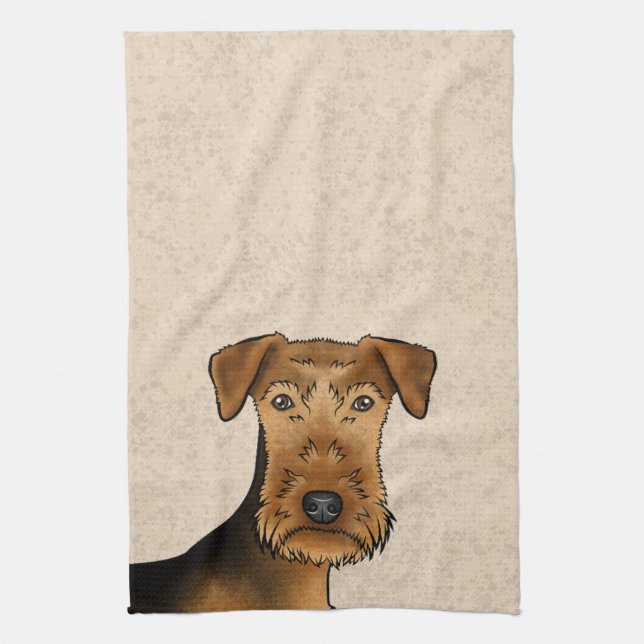 Airedale Terrier Bingley Terrier Dog Head Beige Geschirrtuch (Vertikal)