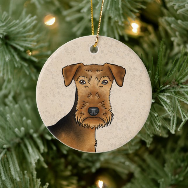 Airedale Terrier Bingley Terrier Dog Kopf und Name Keramik Ornament (Baum)