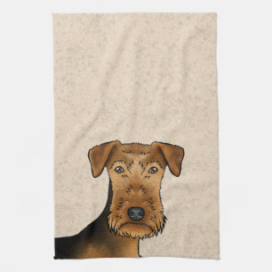 Airedale Terrier Bingley Terrier Hundekopf Beige Geschirrtuch