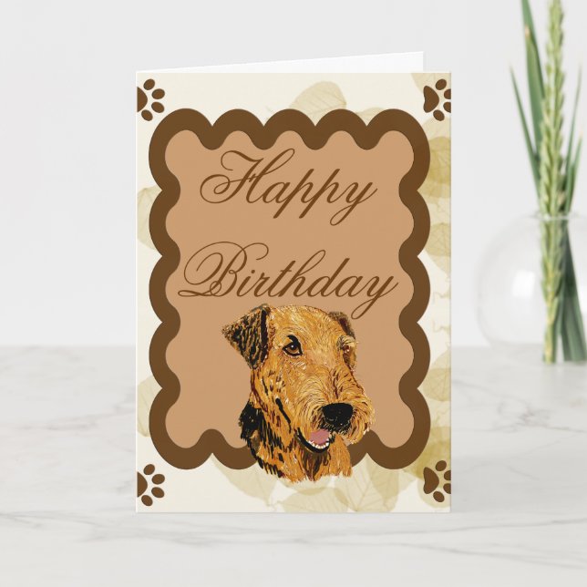 Airedale Terrier ~ Birthday Tan Blätter Karte (Vorderseite)