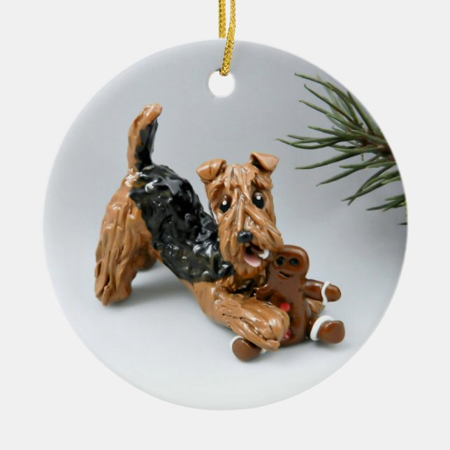 Airedale Terrier Black and Tan Tricolor Keramik Ornament (Vorne)