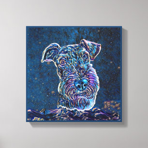 Airedale Terrier Blue Starry Night Painting Style Leinwanddruck