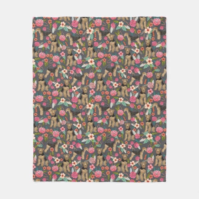 Airedale Terrier Blumendecke Fleecedecke (Vorderseite)