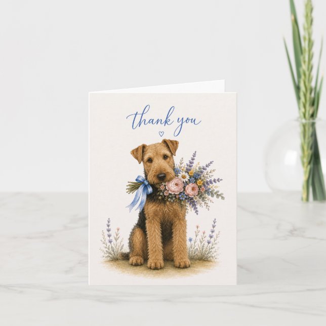 Airedale Terrier Blumenstrauß Danke (Vorderseite)