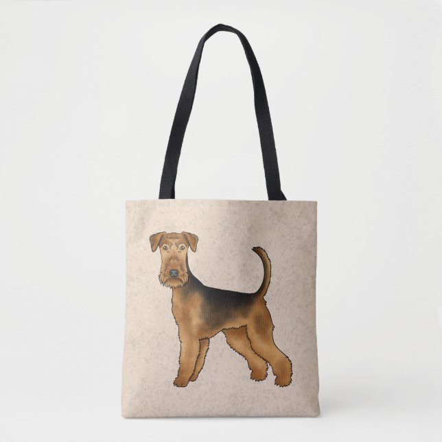 Airedale Terrier Cartoon Hund Stehend auf Beige (Vorderseite)