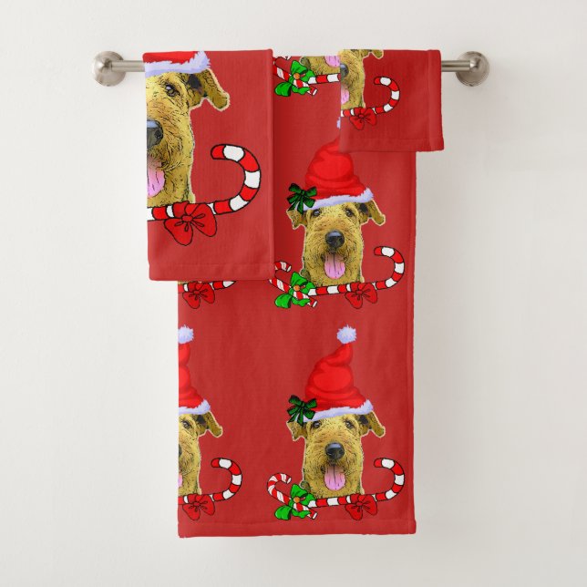 Airedale Terrier Christmas Badhandtuch Set (Insitu)