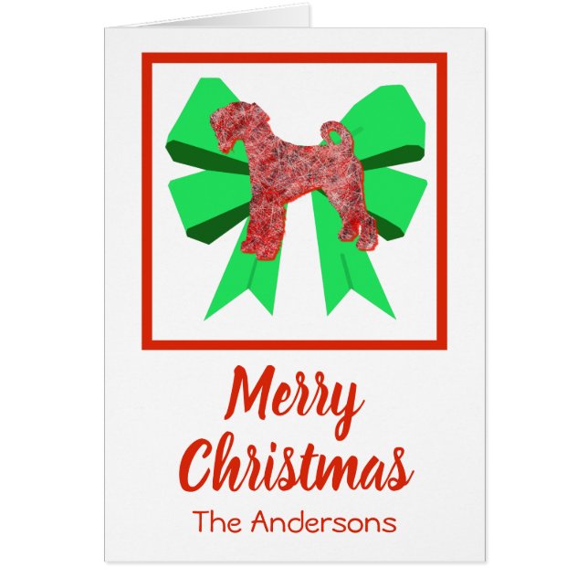 Airedale Terrier Christmas Dog & Green Bow Card (Vorne)