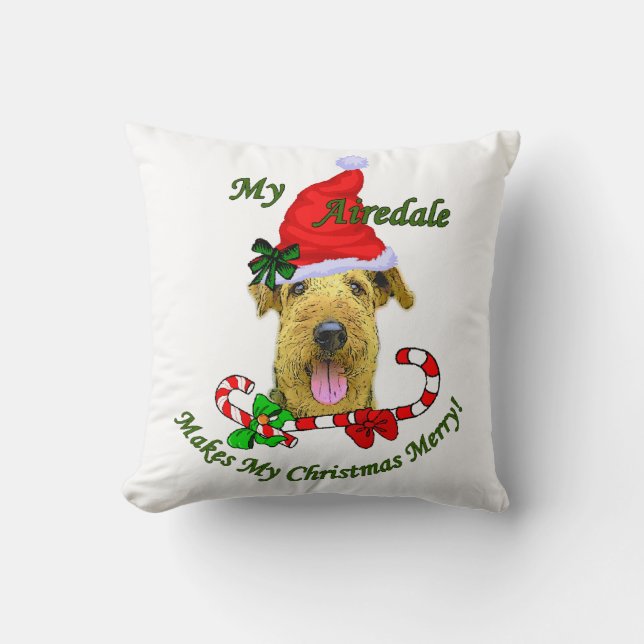 Airedale Terrier Christmas Merry Kissen (Vorderseite)
