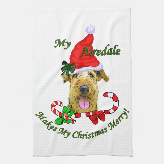 Airedale Terrier Christmas Merry Küchentuch (Vertikal)