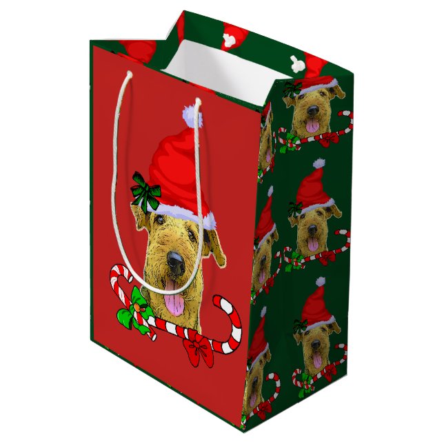 Airedale Terrier Christmas Mittlere Geschenktüte (Rückseite Schrägansicht)