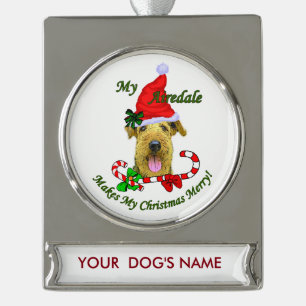 Airedale Terrier Christmas Personalisiert Banner-Ornament Silber