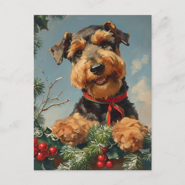 Airedale Terrier Christmas Postkarte (Vorderseite)