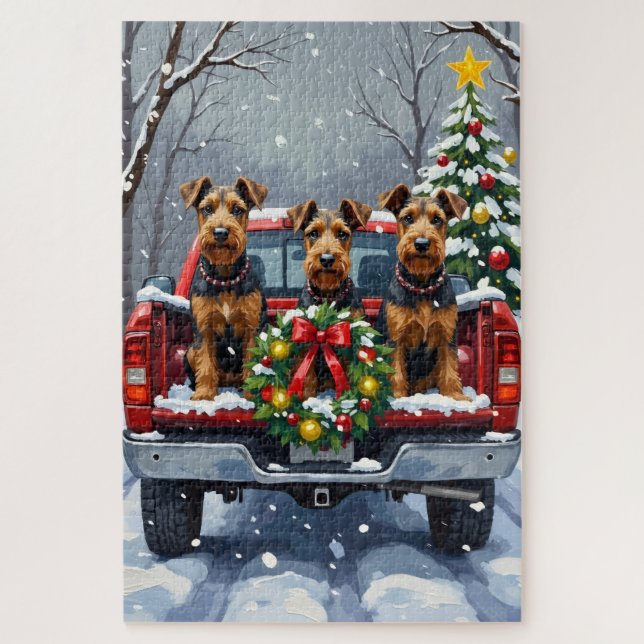 Airedale Terrier Christmas Red Truck Holiday Puzzle (Vertikal)