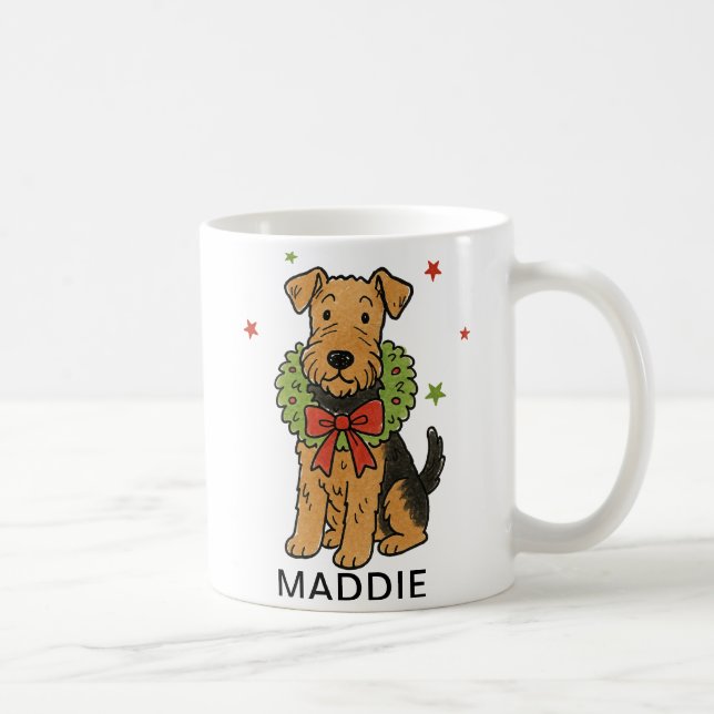 Airedale Terrier Christmas Wreath & Red Bow Kaffeetasse (Rechts)