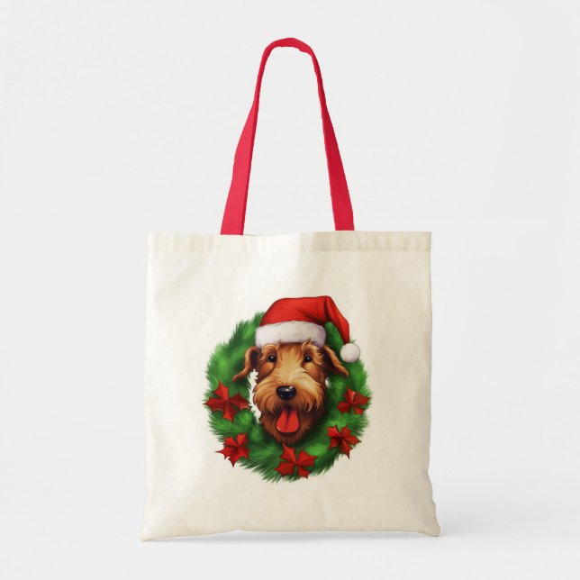 Airedale Terrier Christmas Wreath Tragetasche (Vorne)