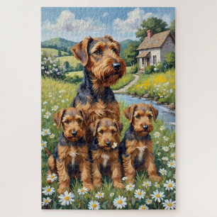 Airedale Terrier Daisy Meadow Kunst Puzzle