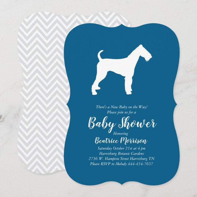 Airedale Terrier Dog Baby Shower Blue Boy Einladung (Vorne/Hinten)