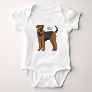 Airedale terrier dog cartoon illustration  baby strampler