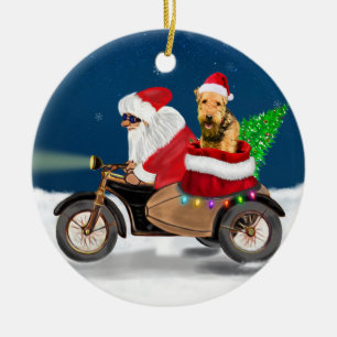 Airedale Terrier Dog Christmas Santa Claus    Keramik Ornament