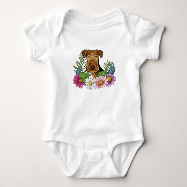 Airedale Terrier Dog Colorful Hübsche Blume Baby Strampler (Vorderseite)