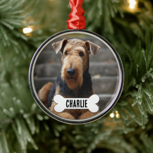 Airedale Terrier Dog Custom Foto & Name Memorial Ornament Aus Metall