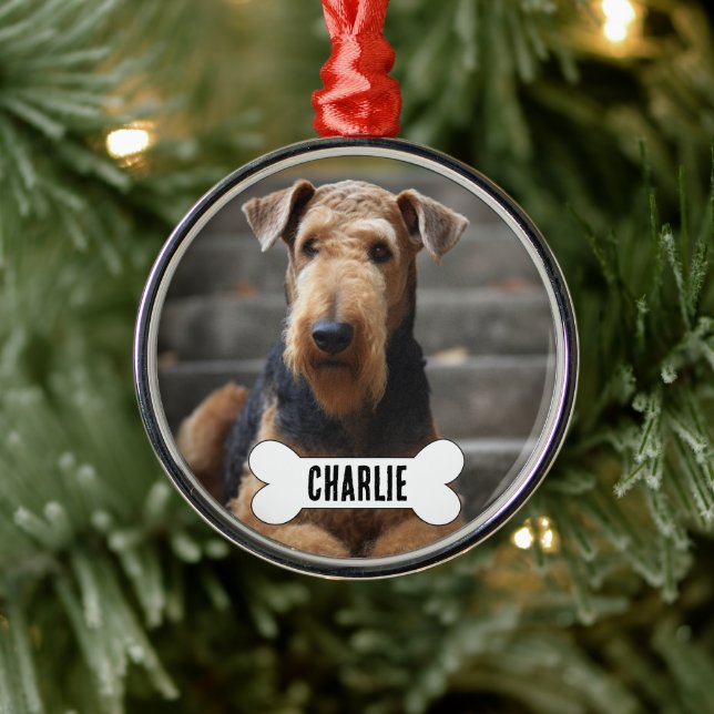 Airedale Terrier Dog Custom Foto & Name Memorial Ornament Aus Metall (Baum)