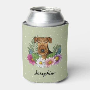 Airedale Terrier Dog Farbige Blume Grün Dosenkühler