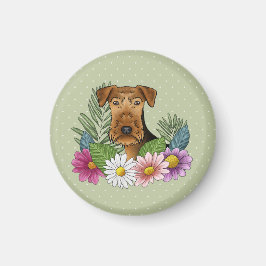 Airedale Terrier Dog Farbige Blume Grün Magnet