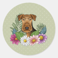 Airedale Terrier Dog Farbige Wildblumen Grün